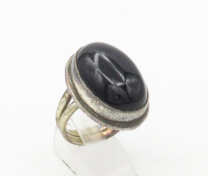 925 Sterling Silver  Vintage Cabochon Black Onyx Cocktail Ring Sz 9  RG17143