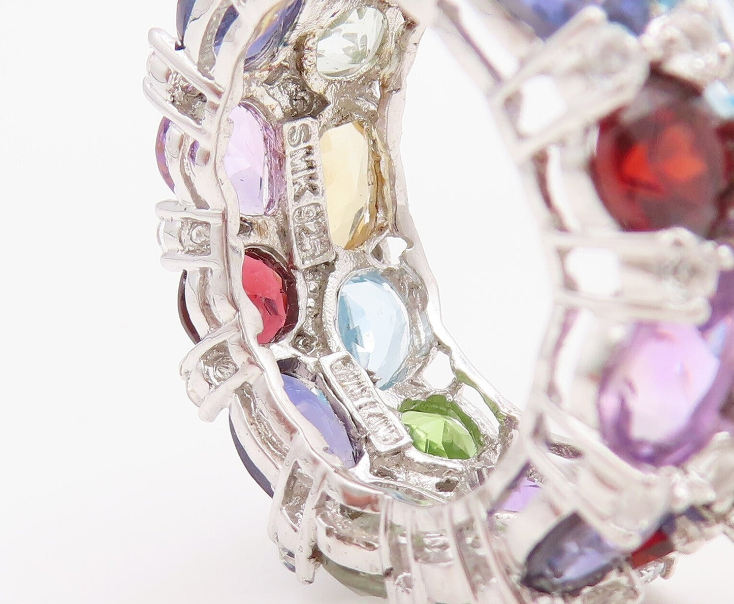 925 Sterling Silver Vintage Ring Multi Shape Gemstones Double Band Sz 8 RG30972