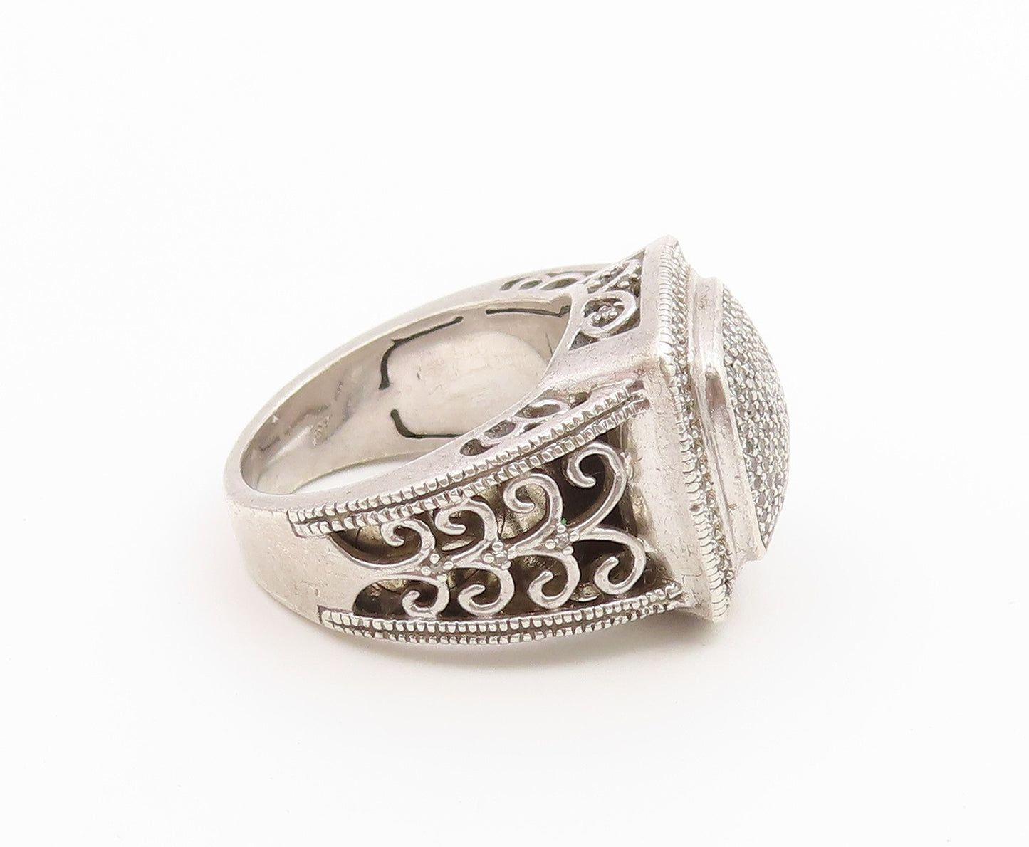 925 Sterling Silver Vintage Ring Real Diamonds Statement Band  Sz 7  RG36726