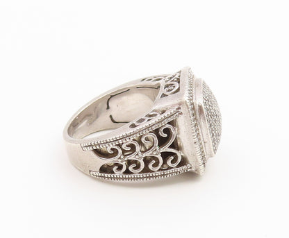 925 Sterling Silver Vintage Ring Real Diamonds Statement Band  Sz 7  RG36726