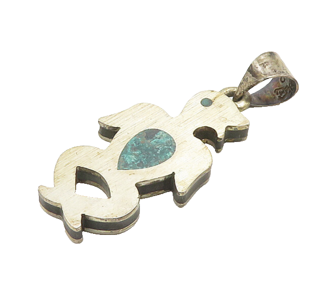 MEXICO 925 Silver  Vintage Inlaid Turquoise & Lapis Lazuli Pendant  PT14385