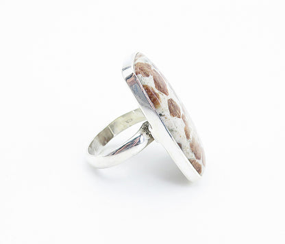 925 Sterling Silver  Spotted Jasper Shiny Square Cocktail Ring Sz 7.5  RG8152