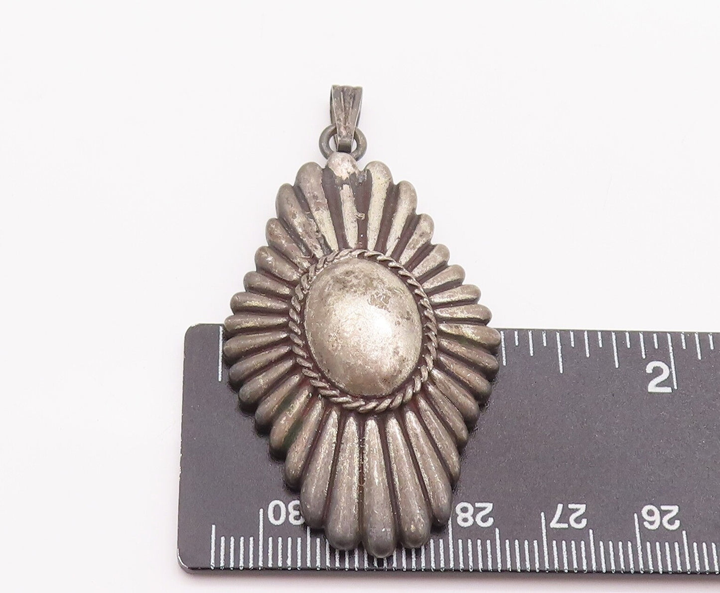 925 Sterling Silver Vintage Pendant Antique Solid Carved Roped Flower  PT22963