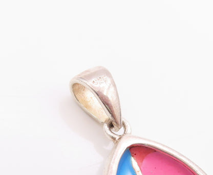 925 Sterling Silver Vintage Pendant Mother OF Pearl Inlay Leaf Design  PT24967