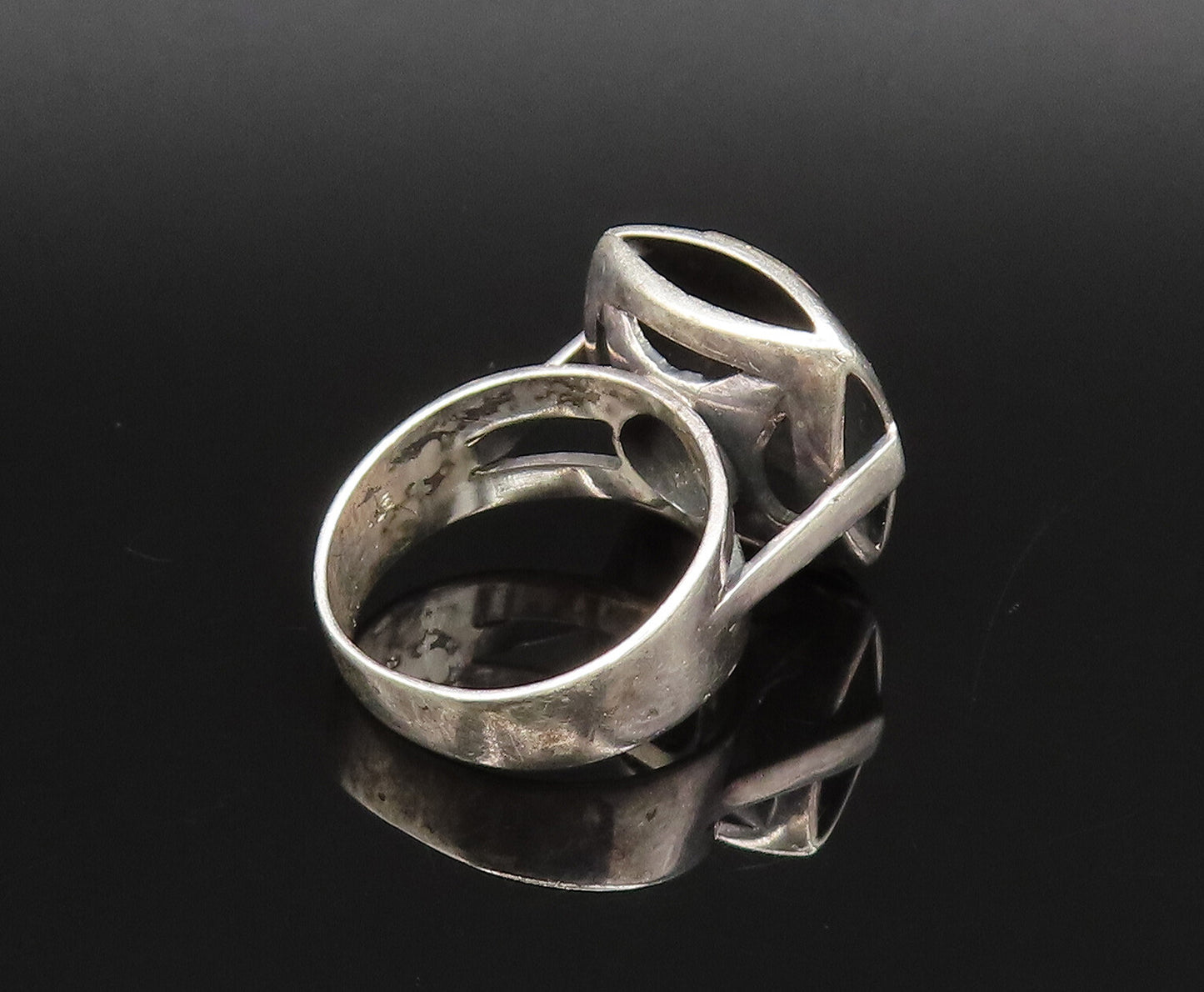 14K GOLD & 925 Silver  Vintage Two Tone 3D Squared Frame Ring Sz 8  RG25683
