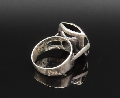 14K GOLD & 925 Silver  Vintage Two Tone 3D Squared Frame Ring Sz 8  RG25683