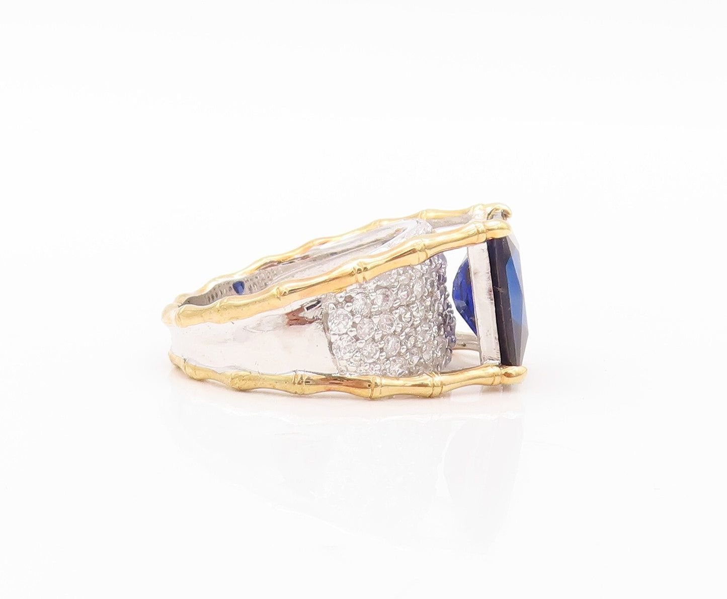 925 Sterling Silver Vintage Ring Gold Plated Designer Sapphire CZ  Sz 7  RG30196