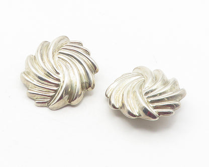 MEXICO 925 Silver  Vintage Shiny Hollow Modernist Non Pierce Earrings  EG5945