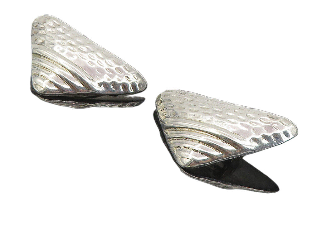 MEXICO 925 Silver   Vintage Hammered Detail Hollow Non Pierce Earrings  EG4409