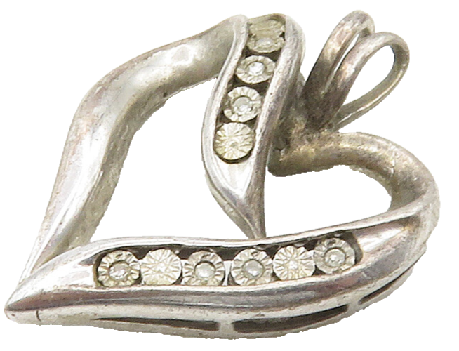 925 Sterling Silver  Vintage Genuine Diamonds Open Love Heart Pendant  PT12948