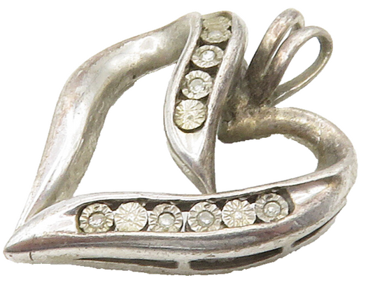 925 Sterling Silver  Vintage Genuine Diamonds Open Love Heart Pendant  PT12948