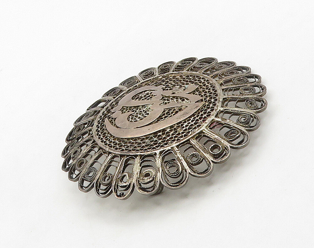 925 Sterling Silver  Vintage Antique Dark Tone Filigree Brooch Pin  BP6332