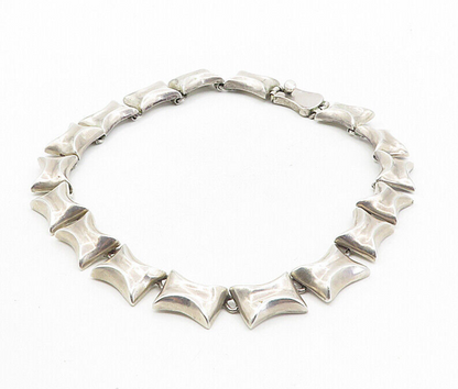 MEXICO 925 Sterling Silver Vintage Heavy Concave Hinge Chain Necklace NE1748
