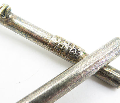 MEXICO 925 Sterling Silver Vintage Oxidized Triangle Tubes Brooch Pin BP2503