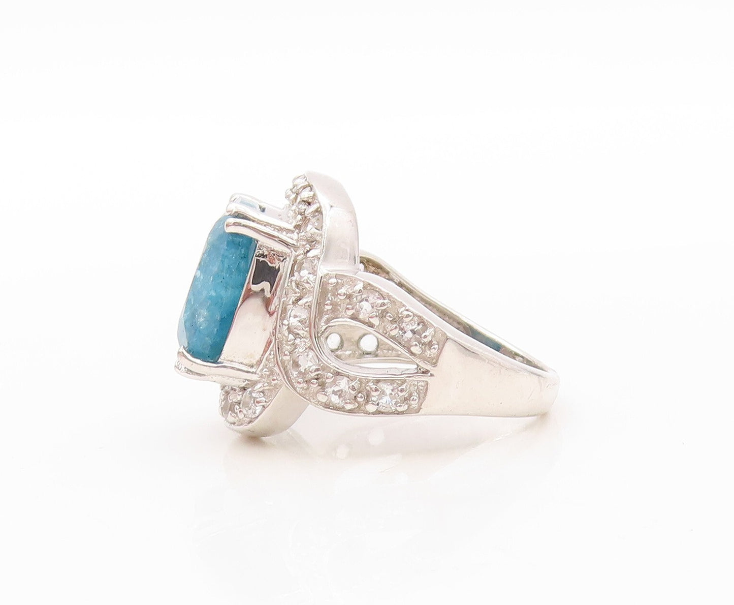 925 Sterling Silver Vintage Ring  Designer Square Cut Gemstone & CZ Sz 7 RG30599
