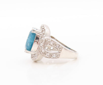 925 Sterling Silver Vintage Ring  Designer Square Cut Gemstone & CZ Sz 7 RG30599