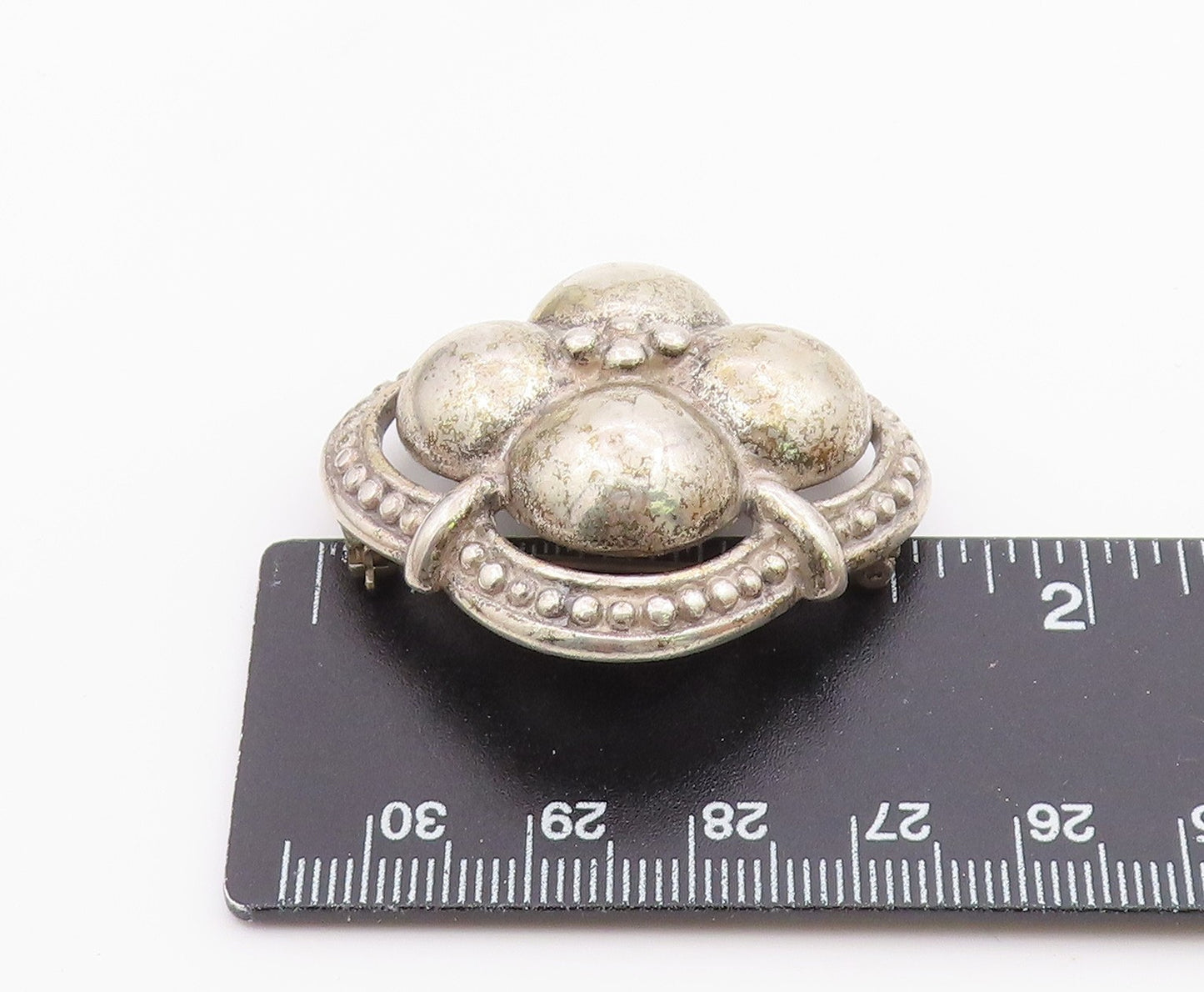 925 Sterling Silver  Vintage Antique Floral Dome Shiny Brooch Pin  BP6393