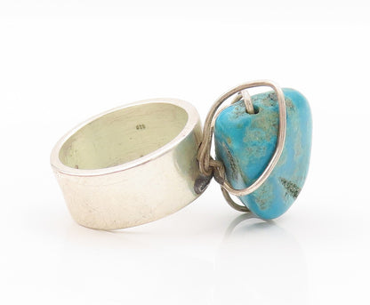 925 Sterling Silver Vintage Ring Designer Amorphas Shape Turquoise SZ 8  RG31947