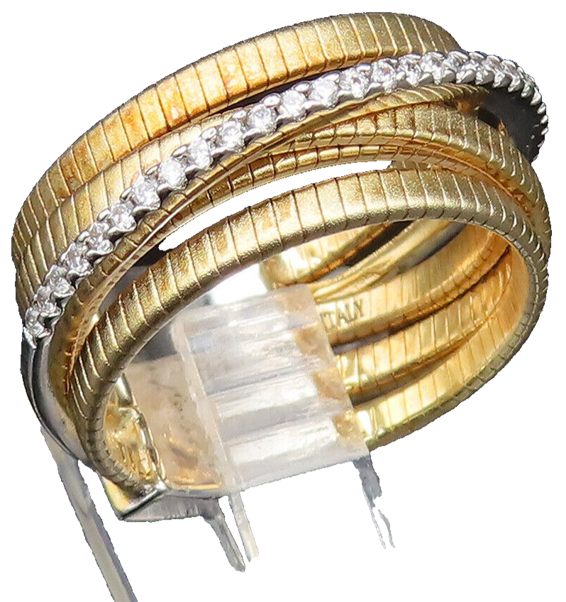 925 Silver  Vintage Two Tone Multi Row Overlapping Topaz Ring Sz 7.5  RG25576
