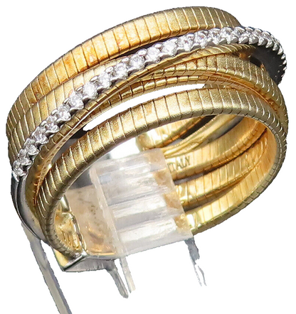 925 Silver  Vintage Two Tone Multi Row Overlapping Topaz Ring Sz 7.5  RG25576