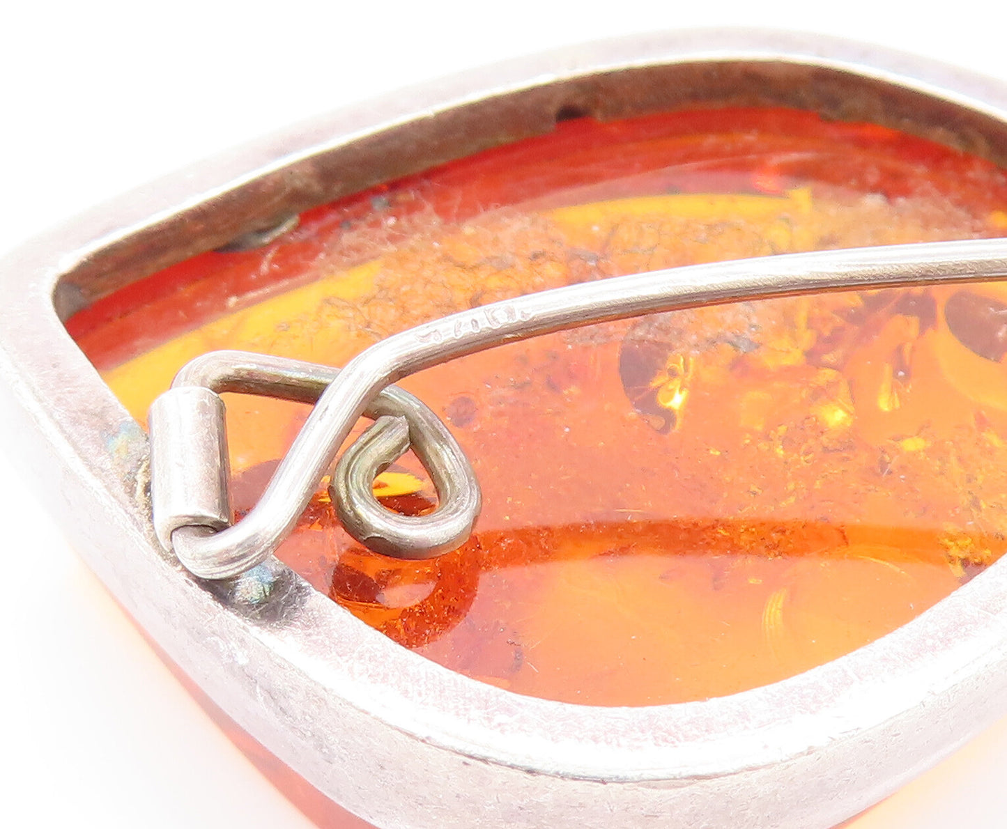 POLAND 925 Sterling Silver Vintage Minimalist Baltic Amber Brooch Pin BP10132