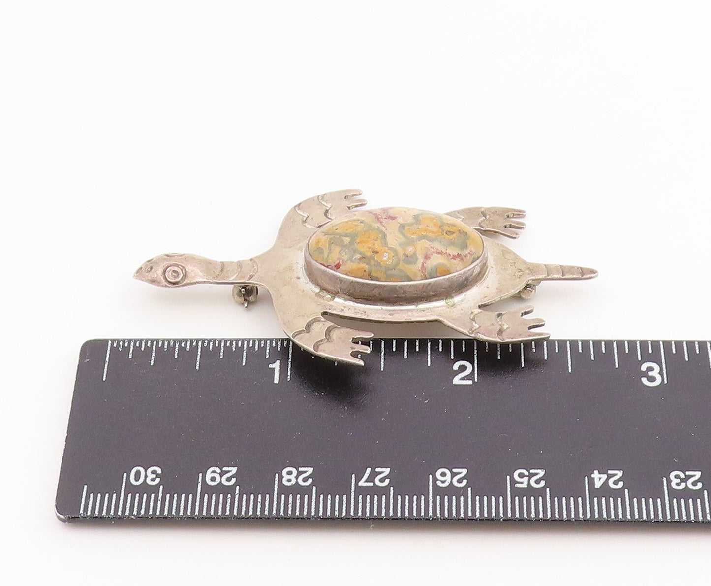 925 Sterling Silver Vintage Brooch Pin CII MEXICO Jasper Sea Turtule  BP12597