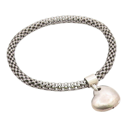 925 Sterling Silver  Vintage Love Heart Charmed Hollow Chain Bracelet  BT9071