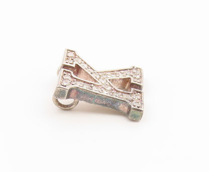 925 Sterling Silver Vintage Pendant Classic CZ Initial K Monogram Charm  PT26605