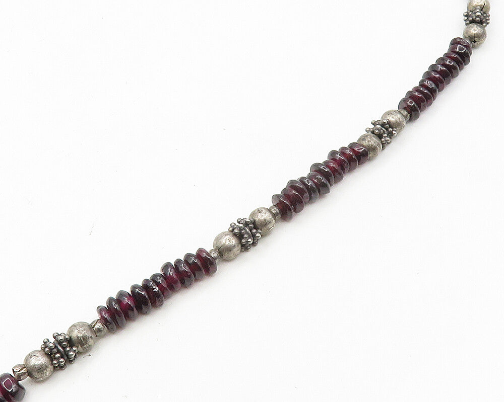 925 Sterling Silver  Vintage Garnet Beaded Pattern Chain Necklace  NE2911