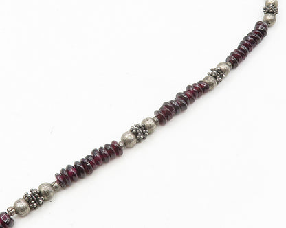 925 Sterling Silver  Vintage Garnet Beaded Pattern Chain Necklace  NE2911