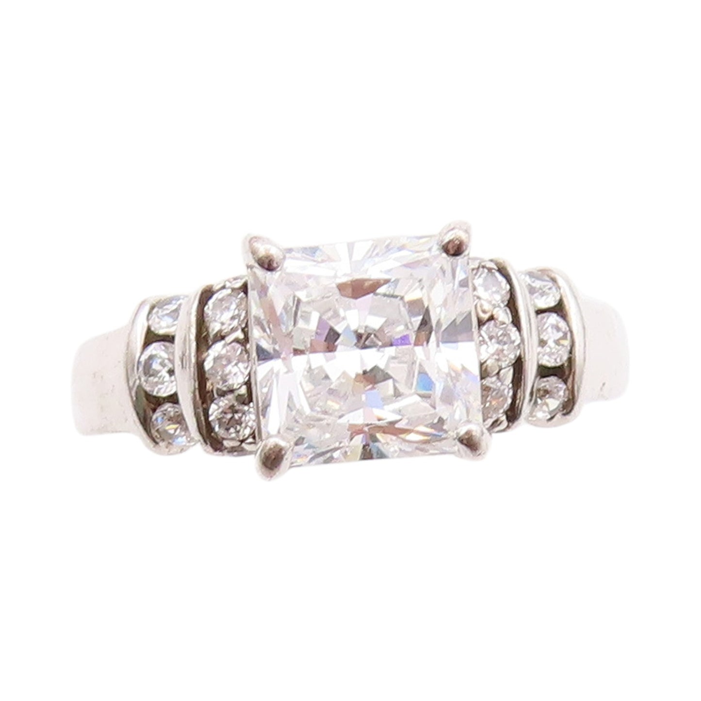 925 Sterling Silver Vintage Ring Square Cut & Round Band Inlay CZ  Sz 7  RG32735