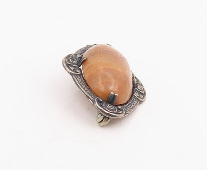 925 Sterling Silver Vintage Brooch Pin Cabochon Agate Victorian Flower  BP12300