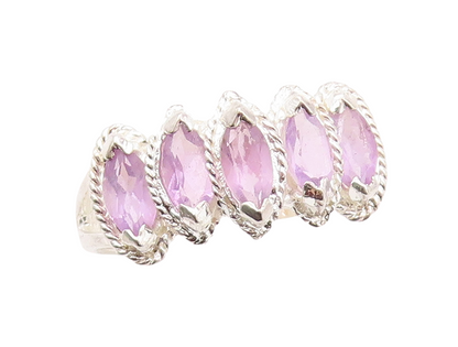 925 Sterling Silver Vintage Ring Marquise Cut Amethyst Halo CZ  Sz 7  RG31091