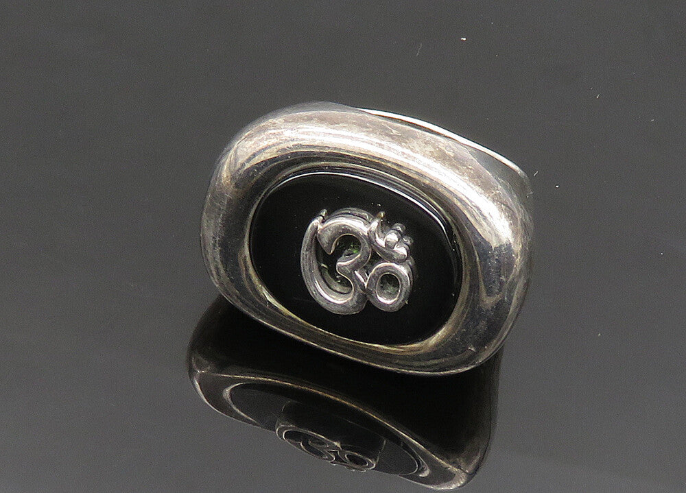 RLM STUDIO 925 Silver  Vintage Hematite 'Om' Symbol Band Ring Sz 7  RG20002