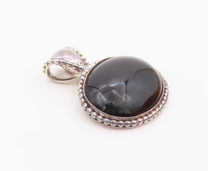 925 Sterling Silver  Vintage Cabochon Cut Black Onyx Fluted Pendant  PT7908