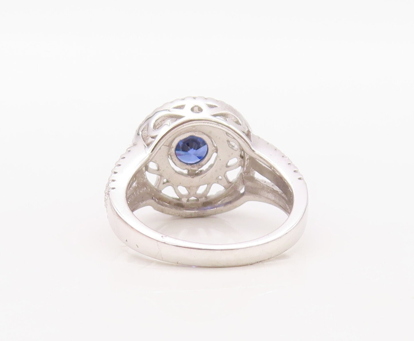 925 Sterling Silver Vintage Ring Round Cut Sapphire Star Cut CZ  Sz 7 RG30838