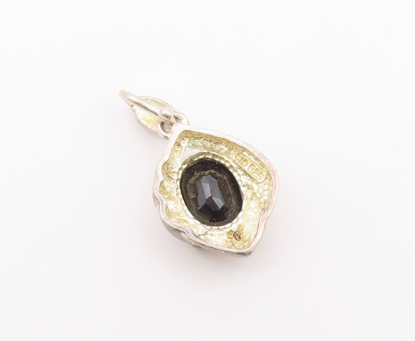 925 Sterling Silver  Vintage Scalloped Black Spinel Drop Pendant  PT20382