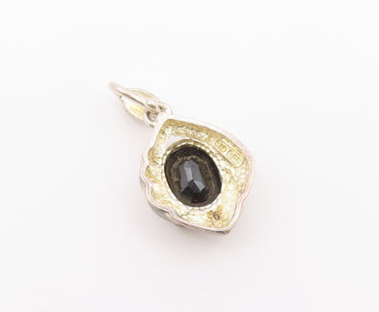 925 Sterling Silver  Vintage Scalloped Black Spinel Drop Pendant  PT20382