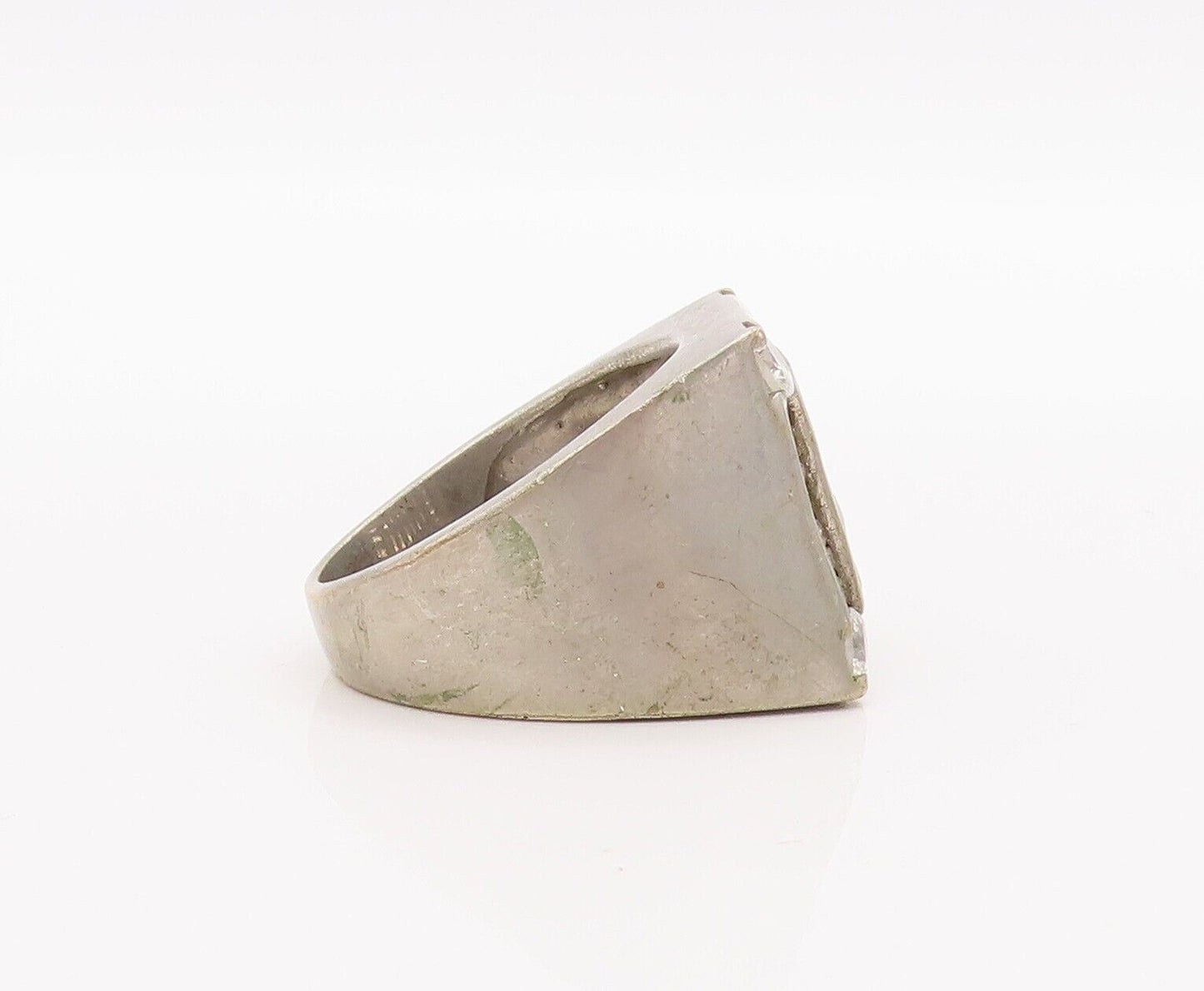 925 Sterling Silver Vintage Ring Solid Carved Brutalist Inlay CZ  Sz 9  RG28328