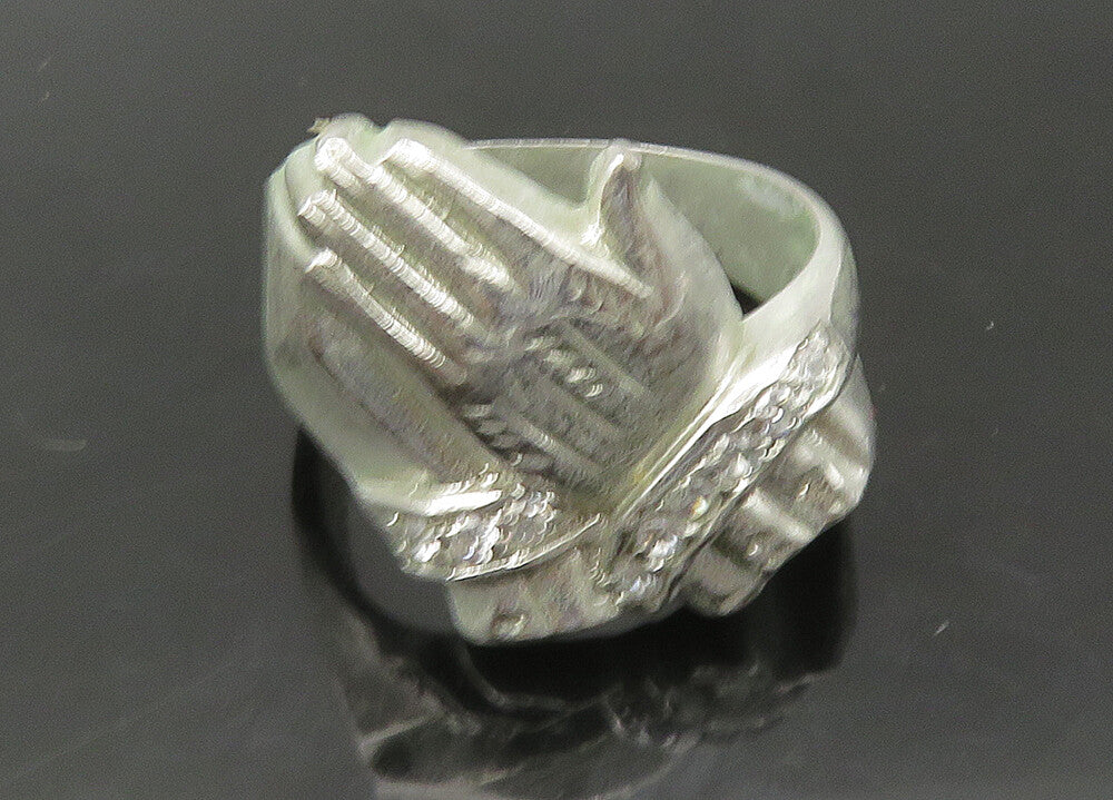 925 Sterling Silver  Vintage Topaz Prayer Hands Large Band Ring Sz 12  RG22431