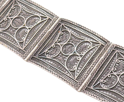 925 Sterling Silver  Vintage Oxidized Ornate Filigree Chain Bracelet  BT2220
