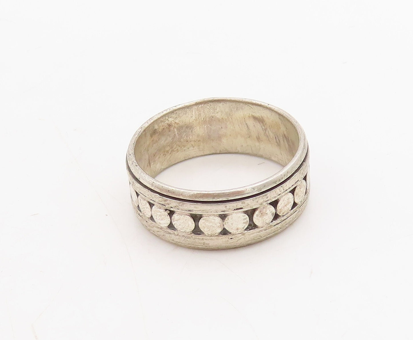 925 Sterling Silver Vintage Ring Solid Round Design Carved  Sz 12  RG31697