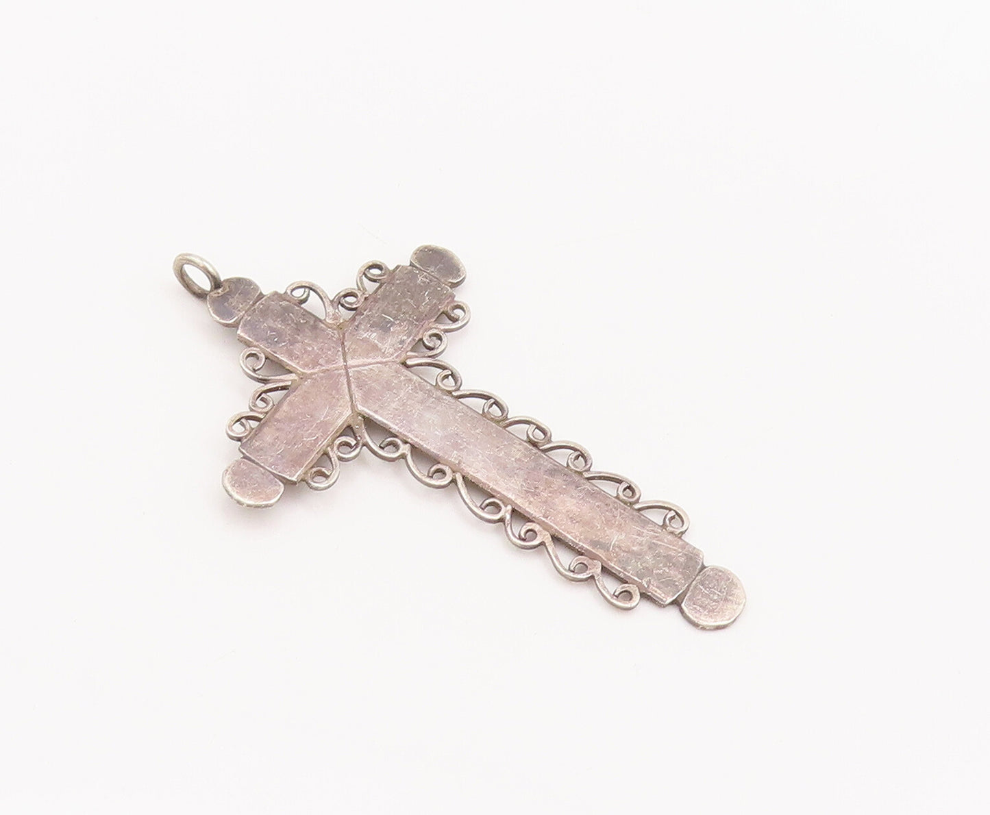 925 Sterling Silver Vintage Pendant Solid Religious Cross Halo Swirls  PT22673