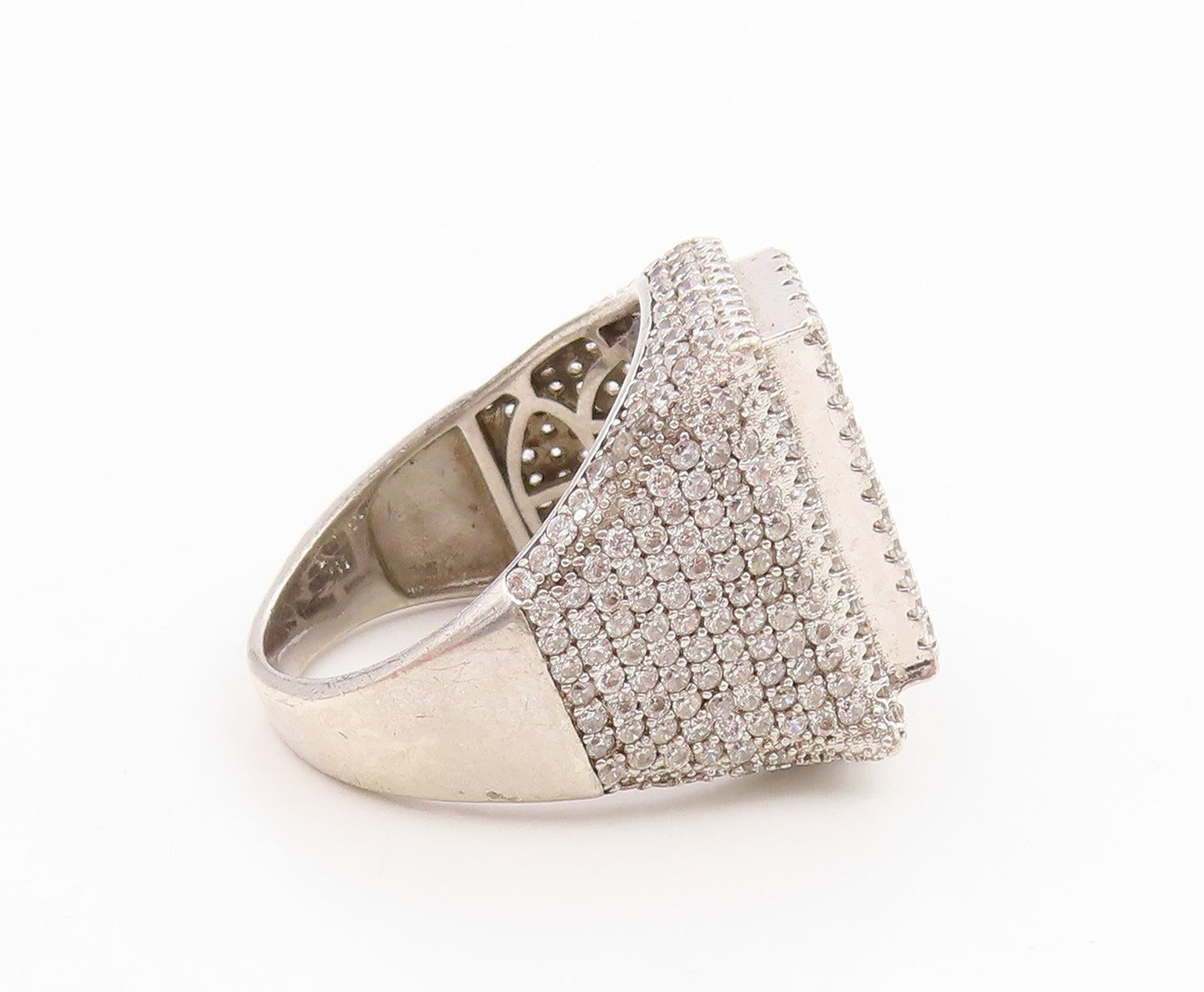 925 Sterling Silver Vintage Ring CZ Cluster Letter R Initial Band  Sz 9  RG35748