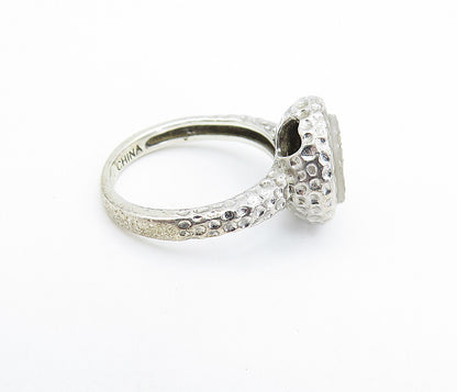 925 Sterling Silver  Vintage Druzy Stone Hammered Cocktail Ring Sz 6  RG7638
