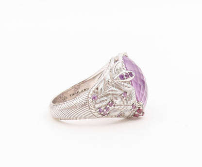 925 Sterling Silver Vintage Ring JUDITH RIPKA Rose Quartz Band  Sz 8  RG36428