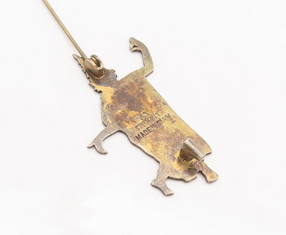 925 Sterling Silver Vintage Brooch Pin SIAM Enameled Girl Folk Dancing  BP10697