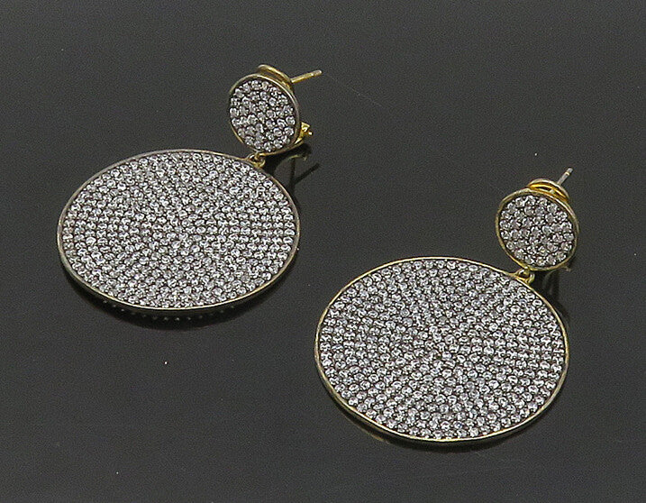 925 Sterling Silver   Shiny Cubic Zirconia Gold Plated Dangle Earrings  EG8953