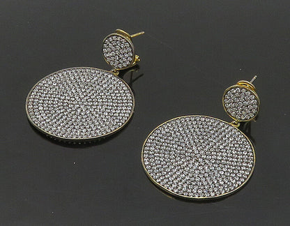 925 Sterling Silver   Shiny Cubic Zirconia Gold Plated Dangle Earrings  EG8953