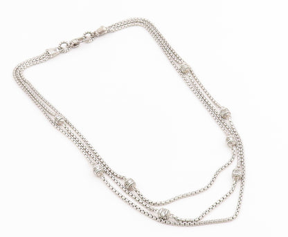 925 Sterling Silver Vintage Necklace JUDITH RIPKA CZ Triple Strand Chain  NE4907